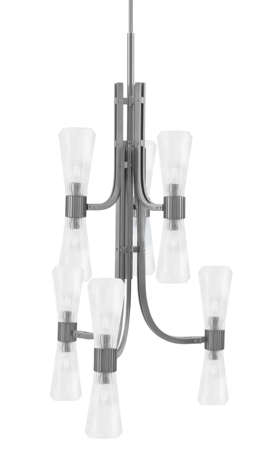 Everleigh 12 Light Chandelier in Graphite with Clear Ribbed Glass - Image 1