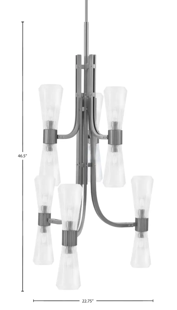 Everleigh 12 Light Chandelier in Graphite with Clear Ribbed Glass - Image 2