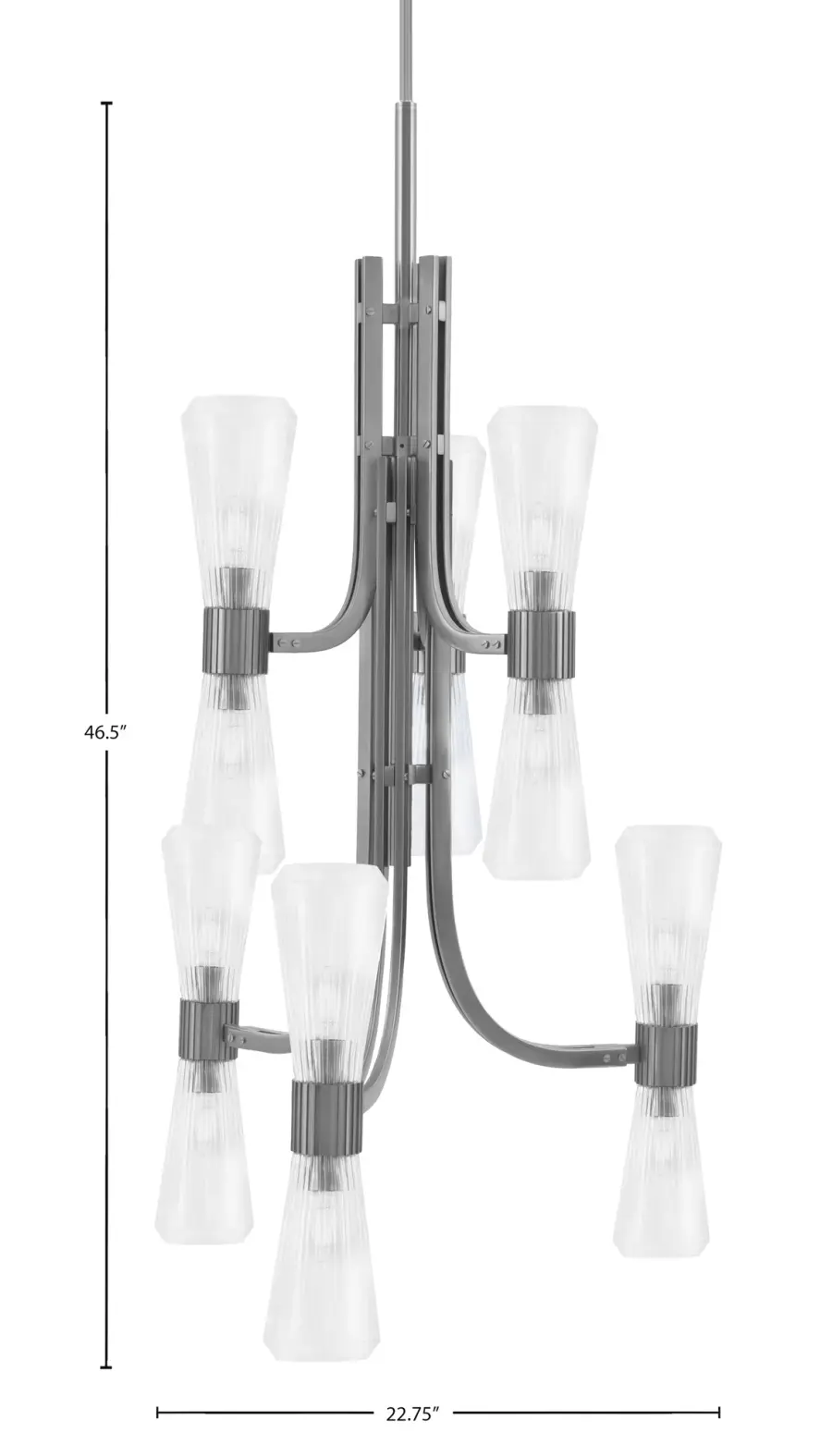 Everleigh 12 Light Chandelier in Graphite with Clear Ribbed Glass - Image 2