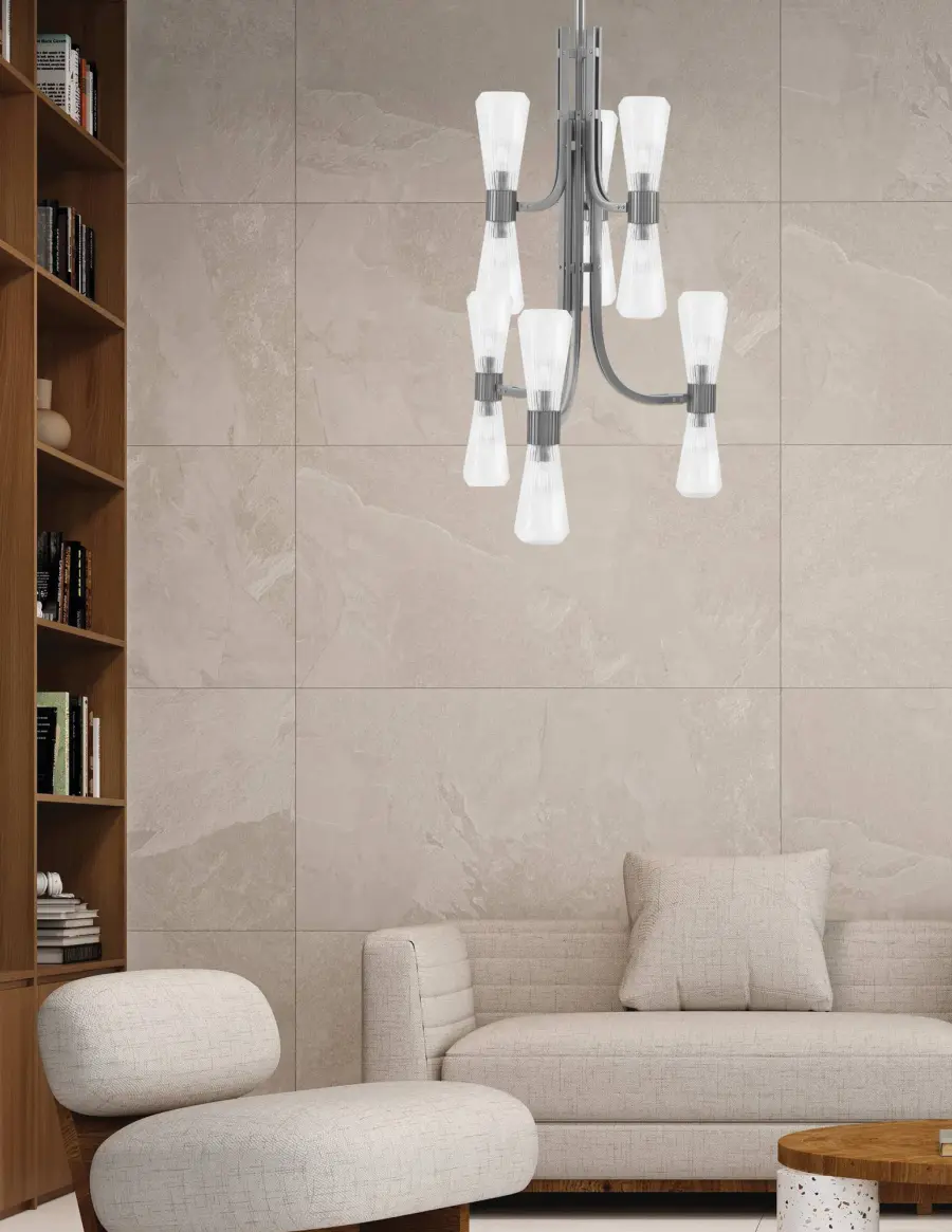 Everleigh 12 Light Chandelier in Graphite with Clear Ribbed Glass - Image 3