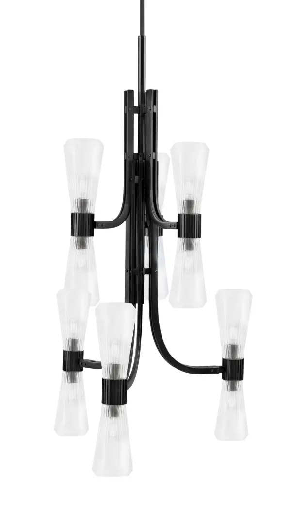 Everleigh 12-Light Chandelier in Matte Black with Clear Ribbed Glass - Image 1