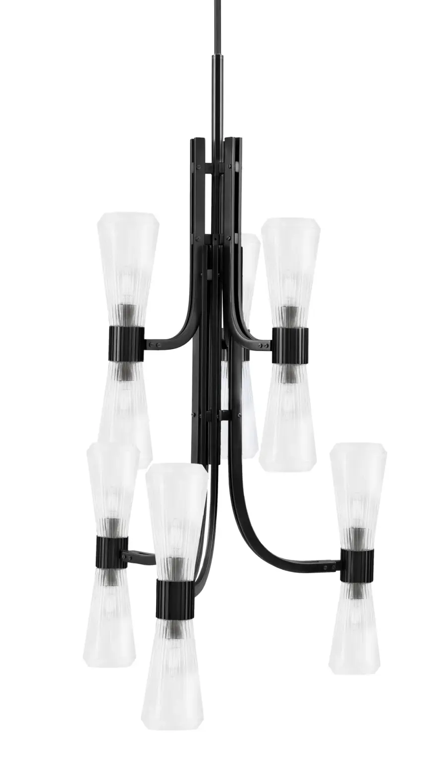 Everleigh 12-Light Chandelier in Matte Black with Clear Ribbed Glass - Image 1