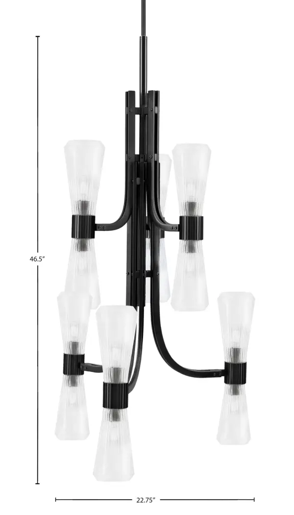 Everleigh 12-Light Chandelier in Matte Black with Clear Ribbed Glass - Image 2