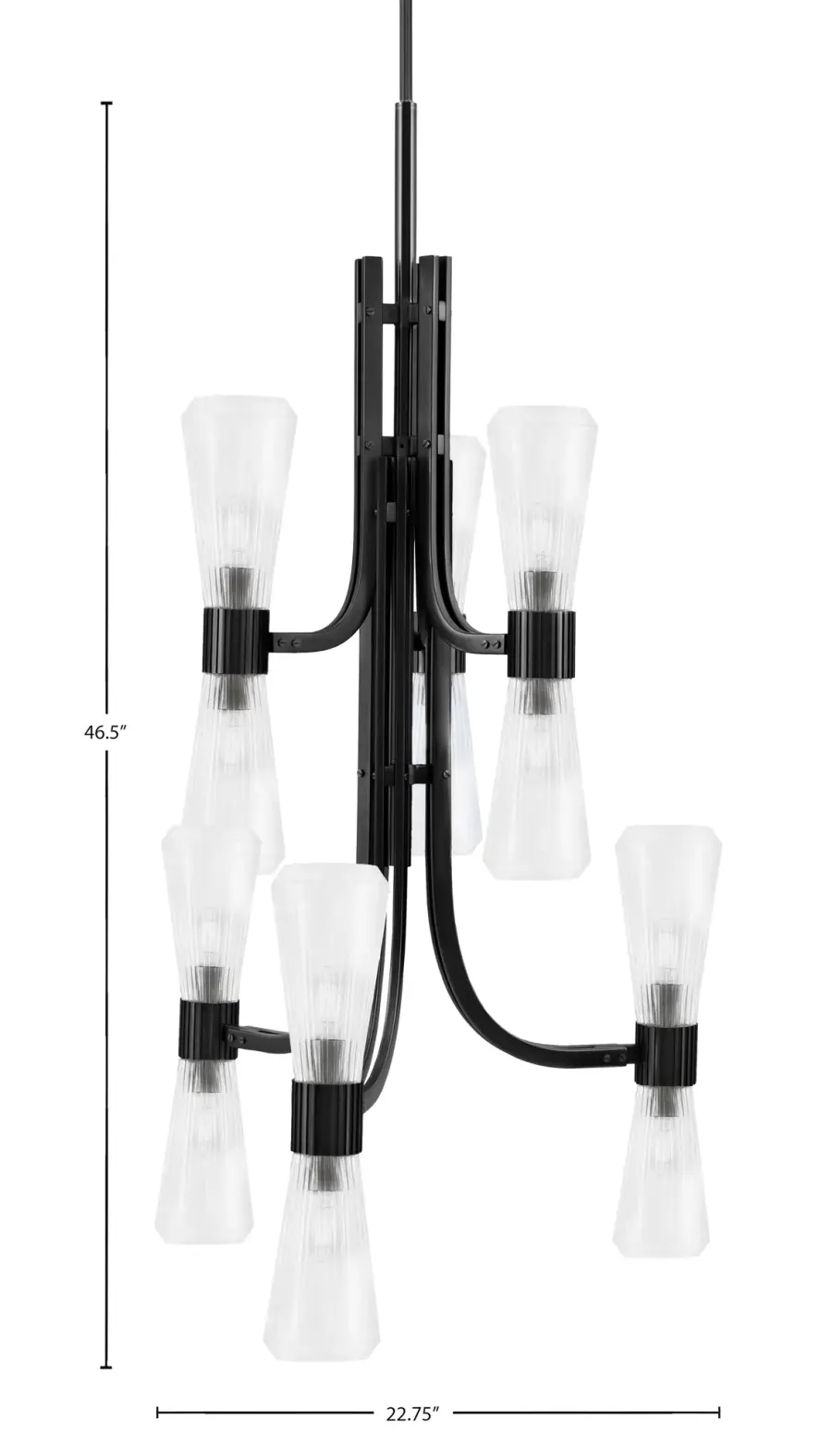 Everleigh 12-Light Chandelier in Matte Black with Clear Ribbed Glass - Image 2