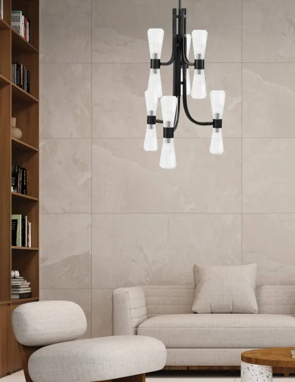 Everleigh 12-Light Chandelier in Matte Black with Clear Ribbed Glass - Image 3