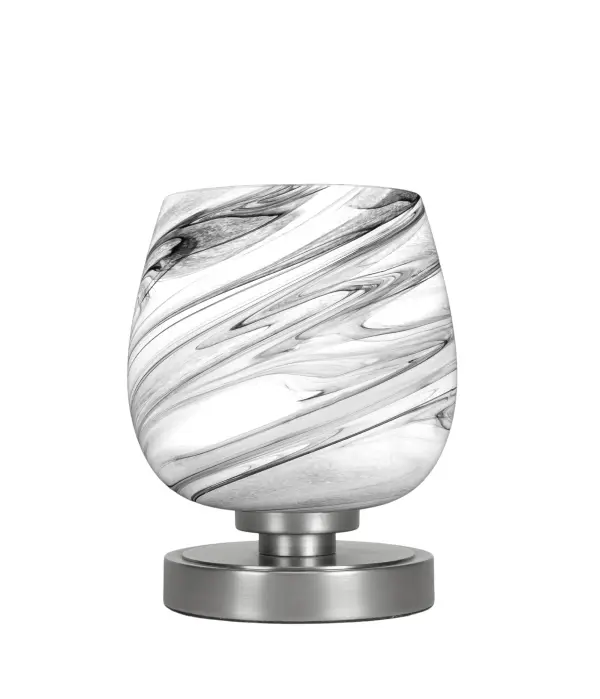 The Luna Accent Lamp blends contemporary design with timeless elegance through its sophisticated graphite finish and unique 6-inch Onyx Swirl Glass shade. Perfect for adding warmth and style to intimate spaces.
