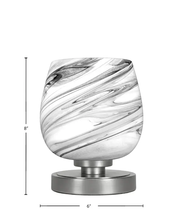 The Luna Accent Lamp blends contemporary design with timeless elegance through its sophisticated graphite finish and unique 6-inch Onyx Swirl Glass shade. Perfect for adding warmth and style to intimate spaces. - alternate view