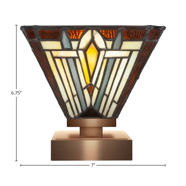 The Luna Accent Lamp combines modern elegance with artistic flair through its New Age Brass finish and distinctive 7-inch square Tahoe art glass shade. Compact yet impactful, this versatile lamp creates ambient lighting perfect for intimate spaces. - alternate view
