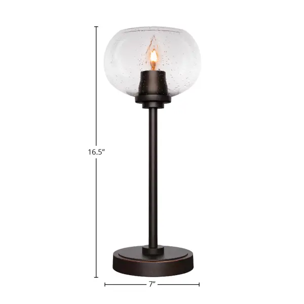 The Luna Accent Lamp combines modern sophistication with whimsical design through its dark granite finish and unique 7" clear bubble glass shade. At 16.5" tall, it's perfectly sized for intimate spaces while providing warm ambient lighting. - alternate view