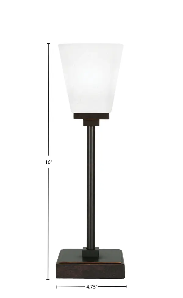 The Luna Accent Lamp combines modern sophistication with practical design. Its dark granite finish and white muslin glass shade create warm, diffused lighting perfect for intimate spaces. Compact at 16" tall, it's ideal for nightstands and side tables. - alternate view