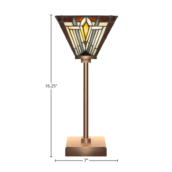 The Luna Accent Lamp combines contemporary styling with artisanal craftsmanship. Its New Age Brass finish and 7" square Tahoe art glass shade create a captivating focal point while providing soft ambient lighting for any space. - alternate view