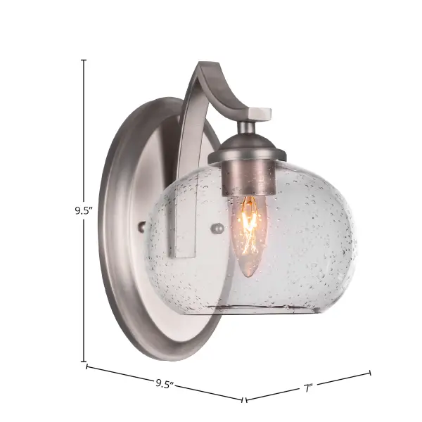The Zilo Wall Sconce combines contemporary design with unique bubble glass detailing in a sophisticated graphite finish. Its compact 7-inch profile and versatile up/down mounting make it ideal for bathrooms, hallways, and accent lighting. - alternate view