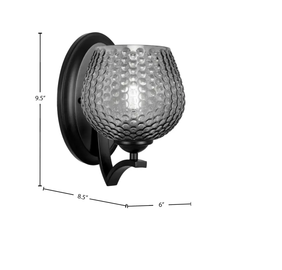 Zilo Wall Sconce - Matte Black with Smoke Textured Glass - Image 2