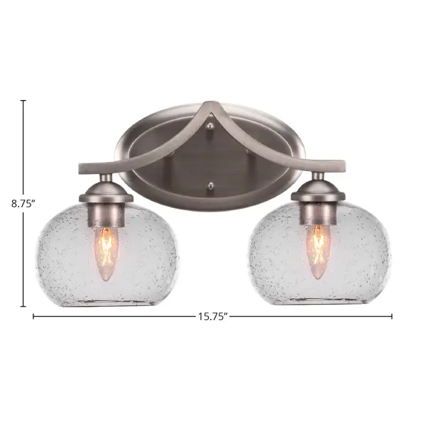 The Zilo 2-Light Bath Bar combines contemporary style with practical functionality. Its graphite finish and clear bubble glass create visual interest while providing excellent task lighting for bathrooms. - alternate view