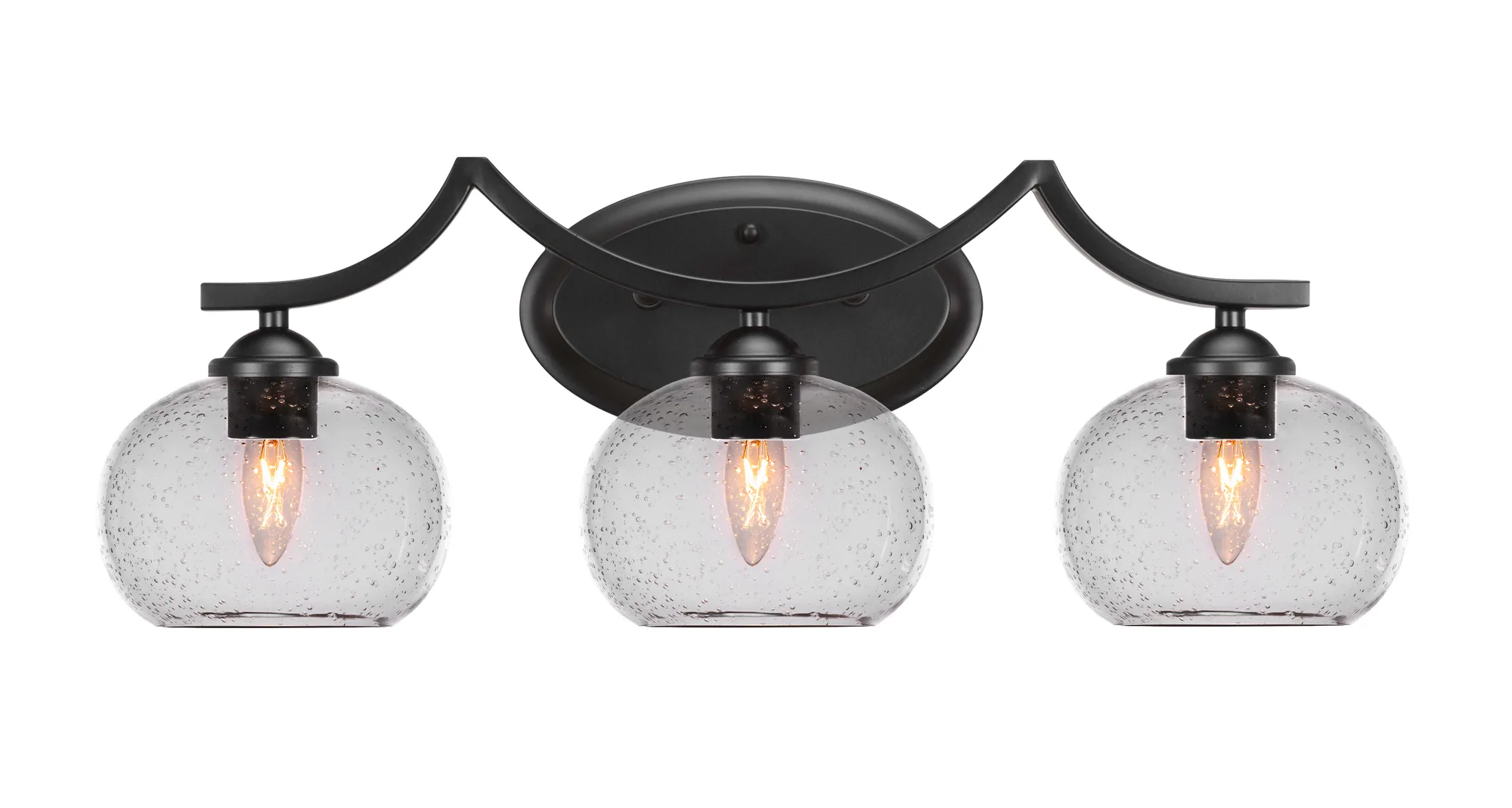 Zilo 3 Light Bath Bar Shown In Matte Black Finish With 7" Clear Bubble Glass