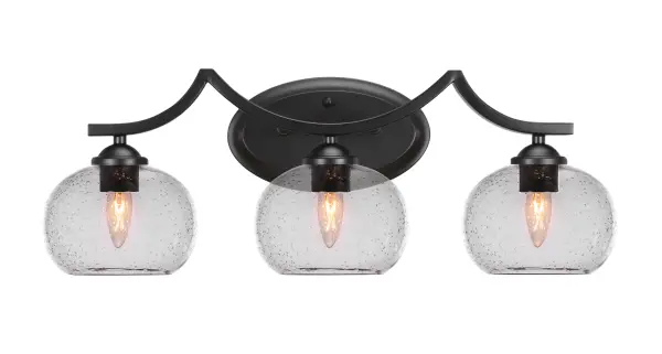 Illuminate Your Space With The Stunning Zilo 3 Light Bath Bar, Shown In A Sleek Matte Black Finish That Adds A Touch Of Modern Elegance. The 7" Clear Bubble Glass Provides A Unique And Eye-Catching Design, Casting Beautiful Light Across Your Bathroom. Perfect For Enhancing The Ambiance, This Bath Bar Combines Style And Functionality Effortlessly.