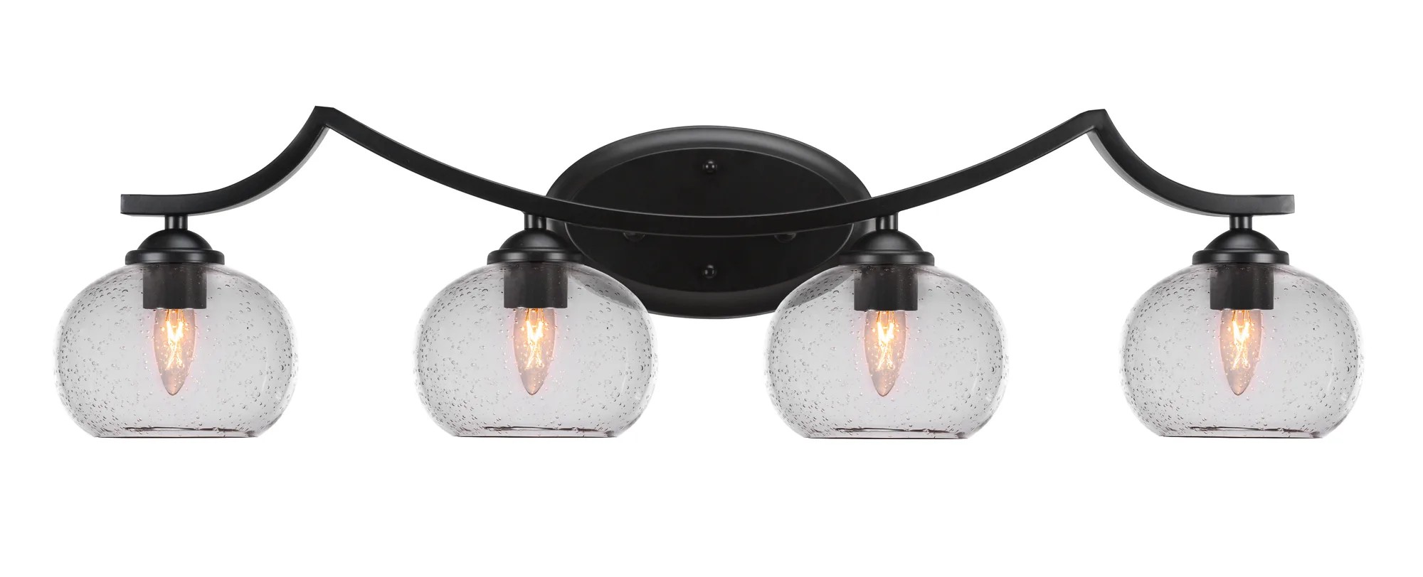 Zilo 4 Light Bath Bar in Matte Black with Clear Bubble Glass