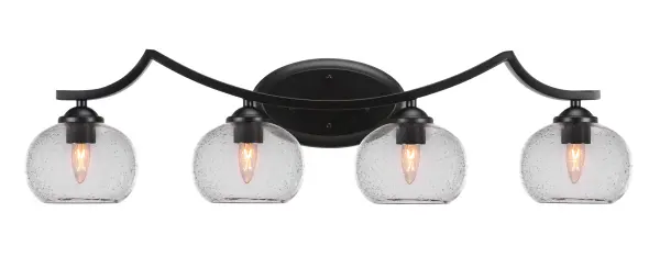 Zilo 4 Light Bath Bar in Matte Black with Clear Bubble Glass - Image 1