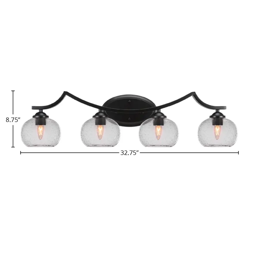 Zilo 4 Light Bath Bar in Matte Black with Clear Bubble Glass - Image 2
