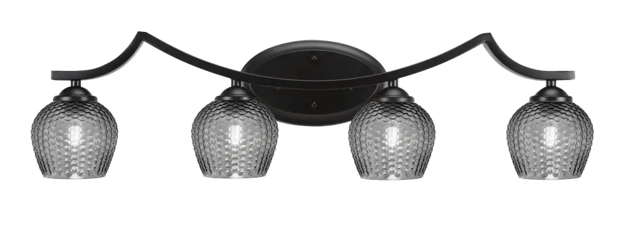 Zilo 4 Light Bath Bar in Matte Black with Smoke Textured Glass - Image 1
