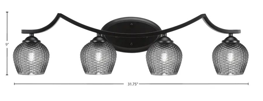 Zilo 4 Light Bath Bar in Matte Black with Smoke Textured Glass - Image 2