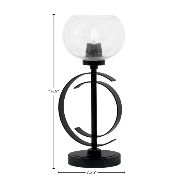 This contemporary accent lamp combines a sleek matte black finish with a unique 7" clear bubble glass shade, creating ambient lighting perfect for modern interiors. Compact at 16.5" tall, it's ideal for accent lighting. - alternate view