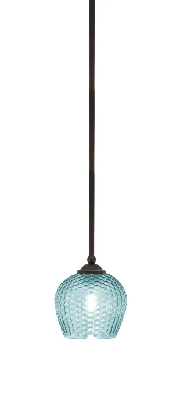 Zilo Stem Hung Mini Pendant with Turquoise Textured Glass - Image 1