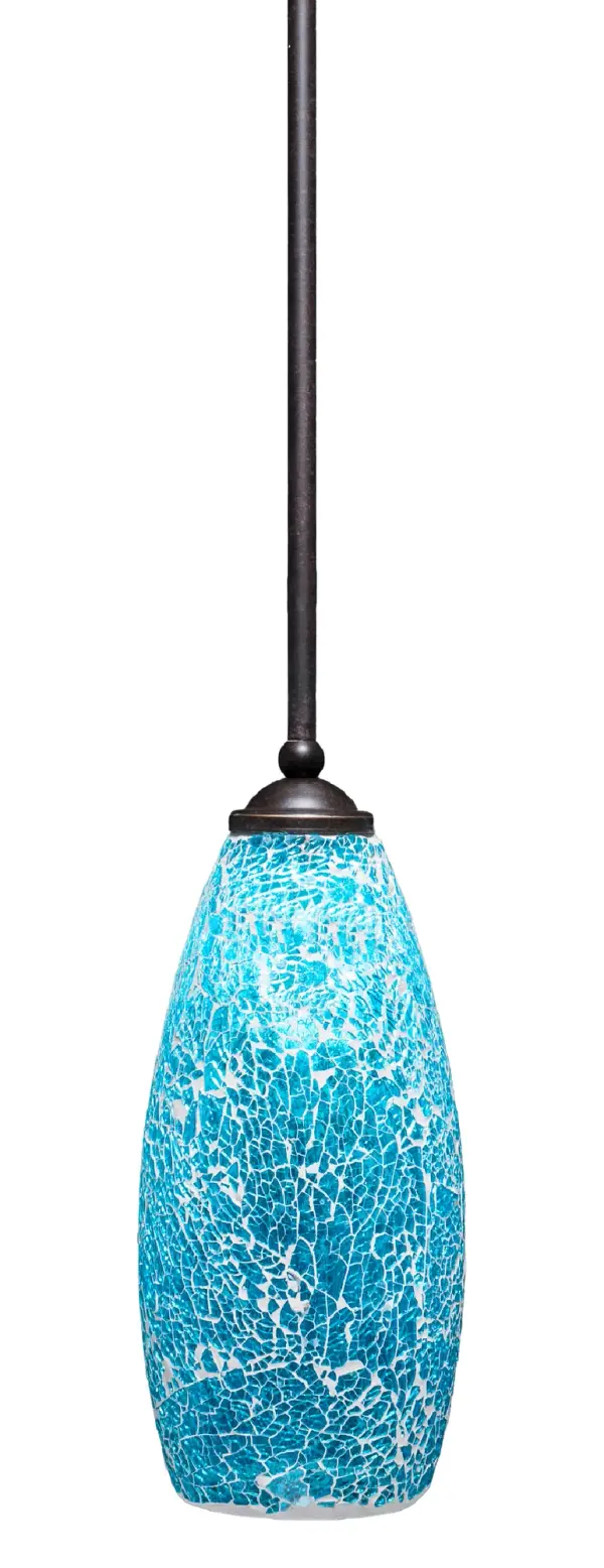 The Zilo Mini Pendant combines a striking turquoise fusion glass shade with a sophisticated dark granite finish. Its innovative hang straight swivel design and extensive height adjustability make it perfect for various ceiling heights and slopes.