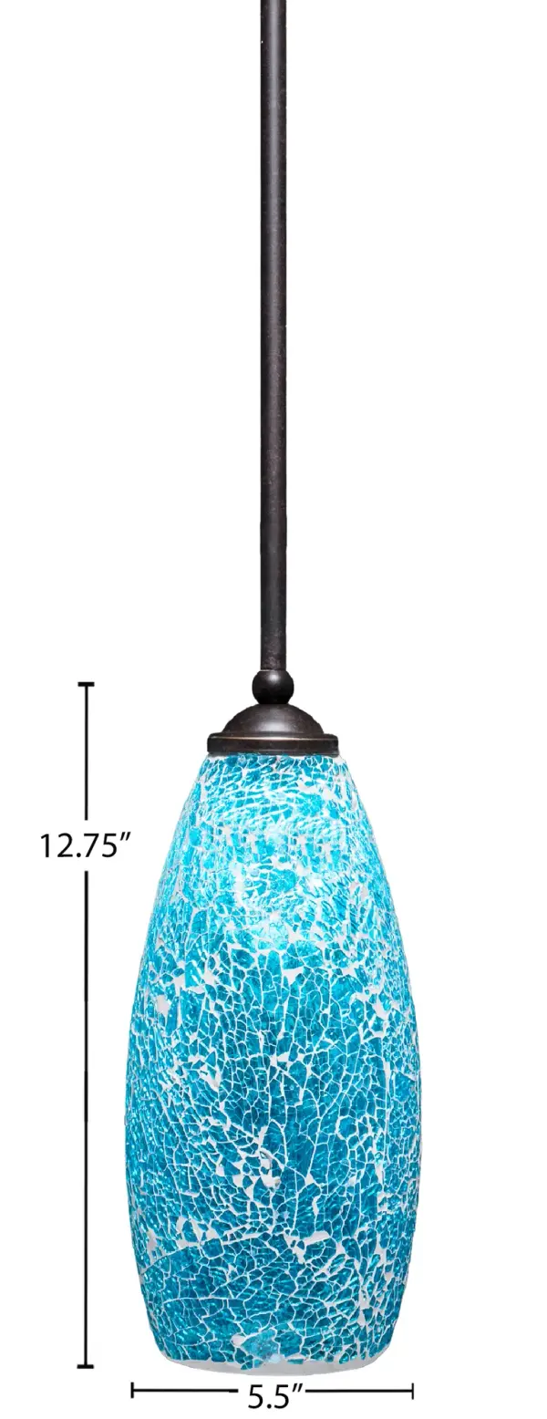 The Zilo Mini Pendant combines a striking turquoise fusion glass shade with a sophisticated dark granite finish. Its innovative hang straight swivel design and extensive height adjustability make it perfect for various ceiling heights and slopes. - alternate view