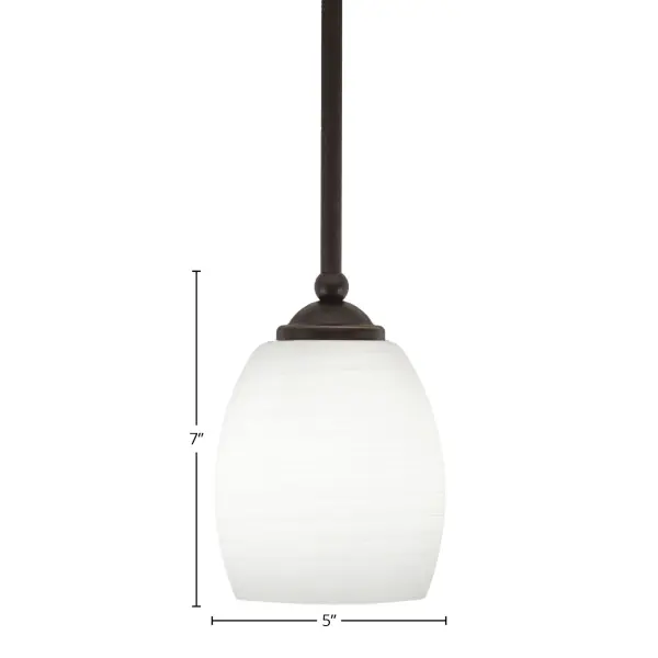 The Zilo Mini Pendant combines a sophisticated Dark Granite finish with a 5-inch White Linen glass shade, creating soft, inviting illumination. Its compact size and adjustable hanging height make it versatile for various spaces. - alternate view