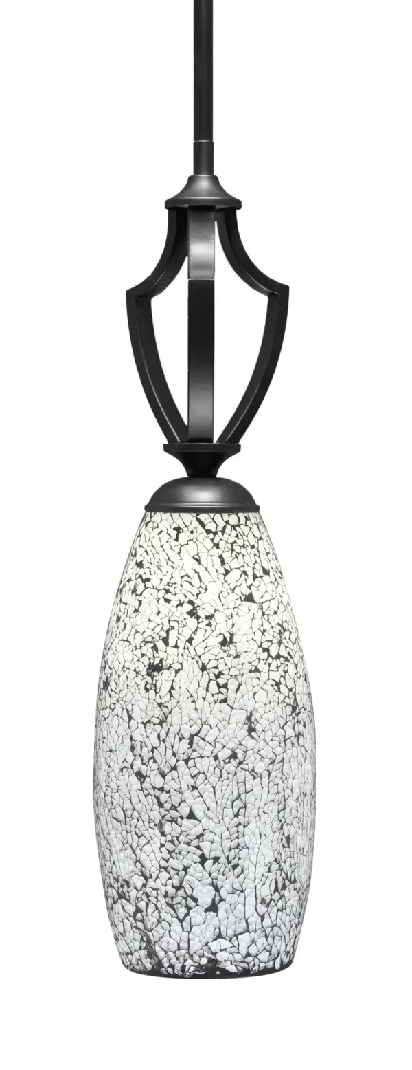 Zilo One Light Mini Pendant in Matte Black with Black Fusion Glass