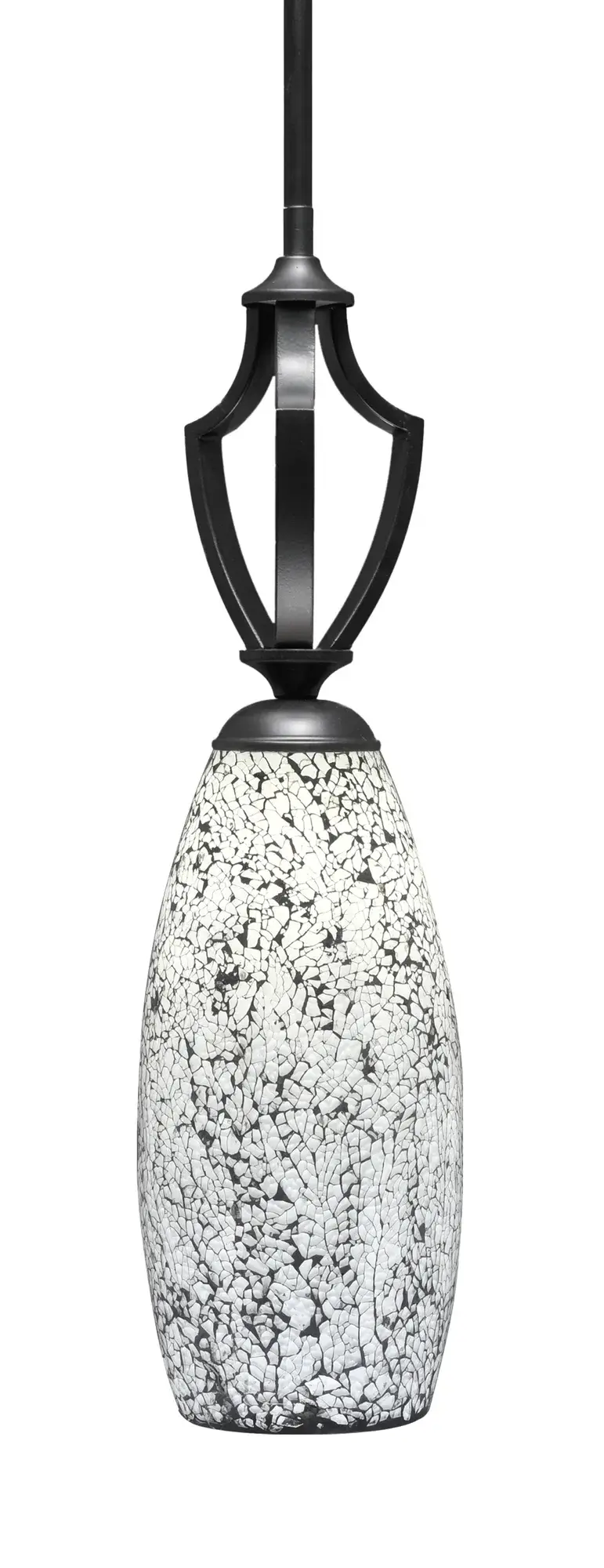 Zilo One Light Mini Pendant in Matte Black with Black Fusion Glass