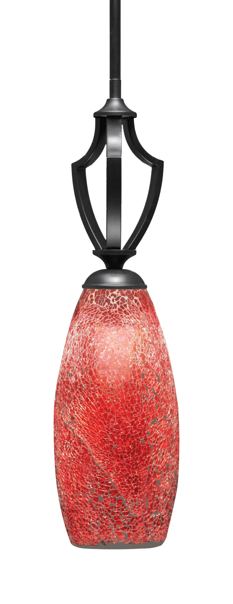 Zilo Mini Pendant in Matte Black with Red Fusion Glass