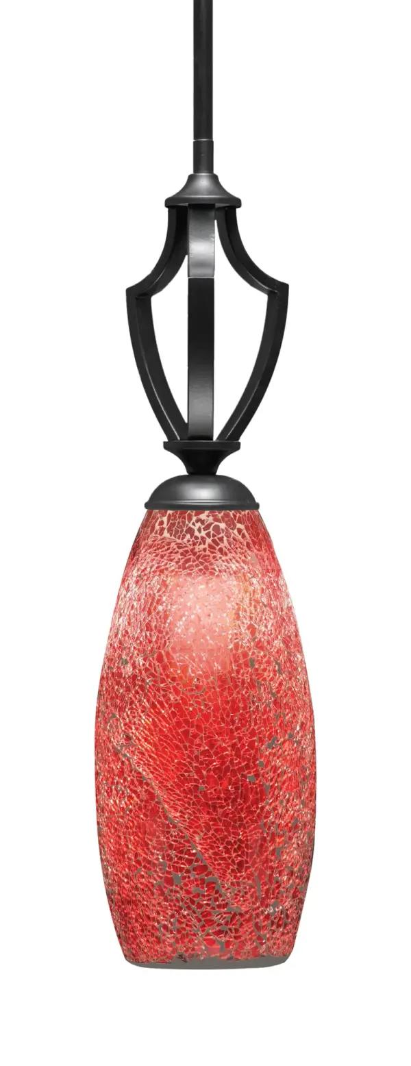 Zilo Mini Pendant in Matte Black with Red Fusion Glass