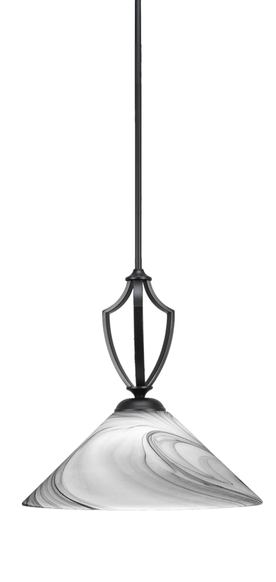 Zilo Stem Hung Pendant with Onyx Swirl Glass