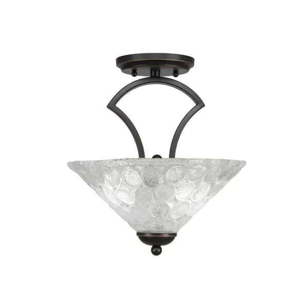 The Zilo Semi-Flush combines a sophisticated dark granite finish with artisan Italian bubble glass for beautiful light diffusion. Compact 12-inch design fits smaller spaces while providing ample illumination with dual bulbs.