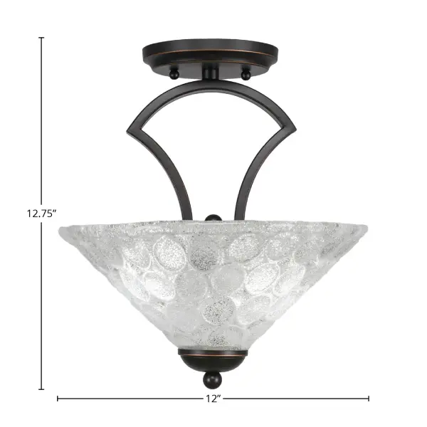 The Zilo Semi-Flush combines a sophisticated dark granite finish with artisan Italian bubble glass for beautiful light diffusion. Compact 12-inch design fits smaller spaces while providing ample illumination with dual bulbs. - alternate view