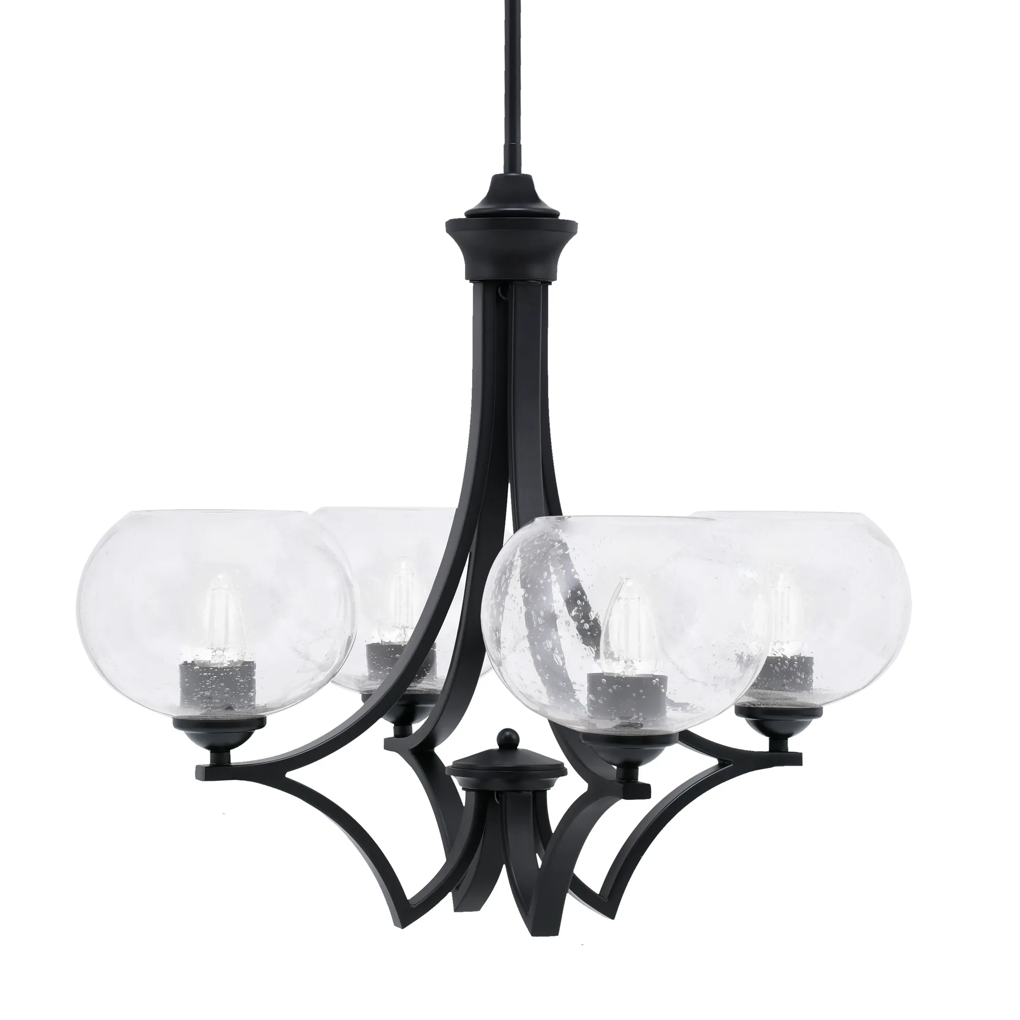 Zilo 4-Light Uplight Chandelier in Matte Black with Clear Bubble Glass