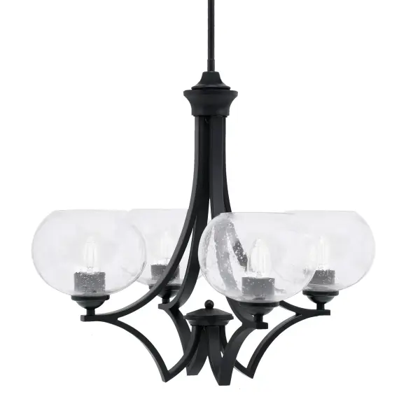 Zilo 4-Light Uplight Chandelier in Matte Black with Clear Bubble Glass - Image 1