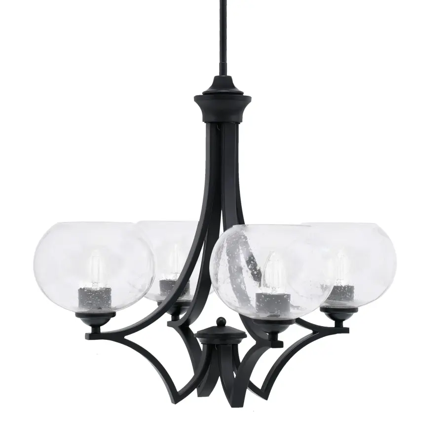 Zilo 4-Light Uplight Chandelier in Matte Black with Clear Bubble Glass - Image 1