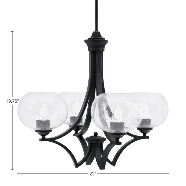 Zilo 4-Light Uplight Chandelier in Matte Black with Clear Bubble Glass - Image 2