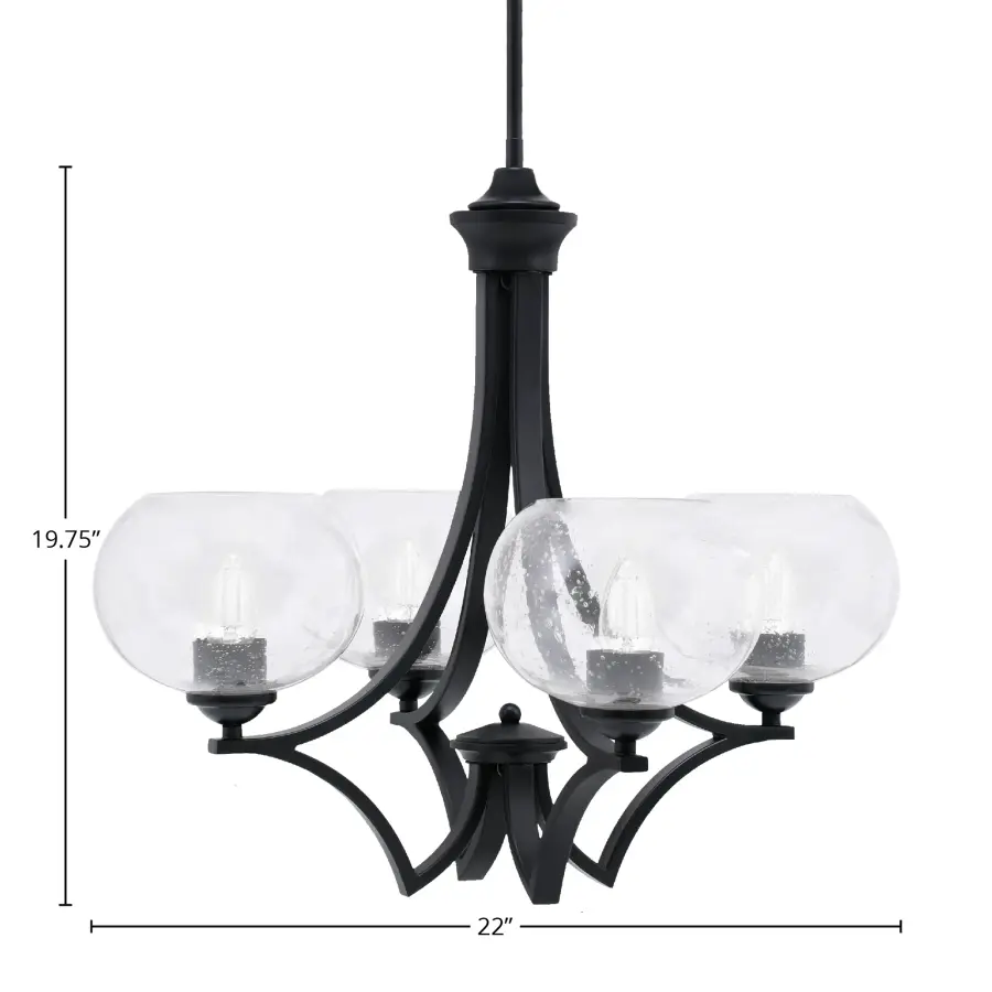Zilo 4-Light Uplight Chandelier in Matte Black with Clear Bubble Glass - Image 2