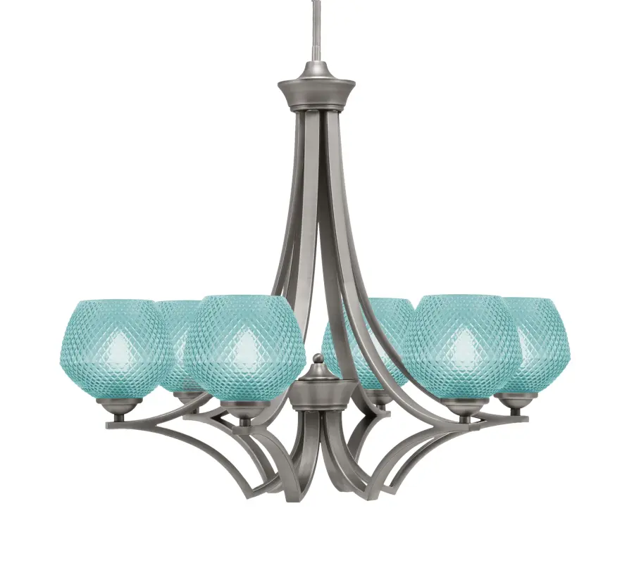 Zilo 6-Light Uplight Chandelier in Graphite with Turquoise Glass - Image 1