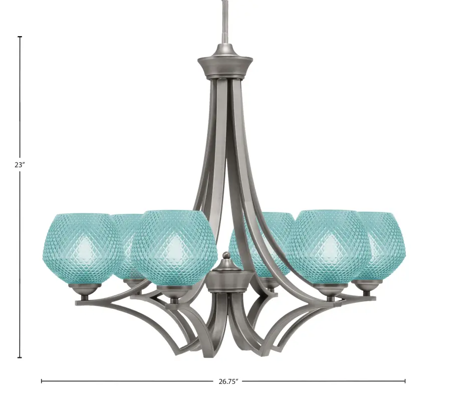 Zilo 6-Light Uplight Chandelier in Graphite with Turquoise Glass - Image 2