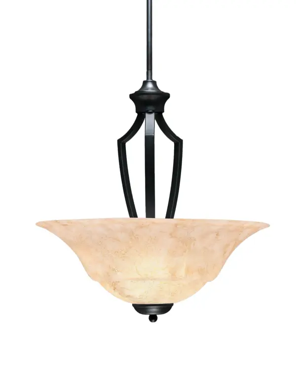 The Zilo pendant combines timeless design with modern functionality, featuring a striking 20-inch Italian marble glass shade and matte black finish. Its adjustable height and sloped ceiling compatibility make it versatile for various spaces.