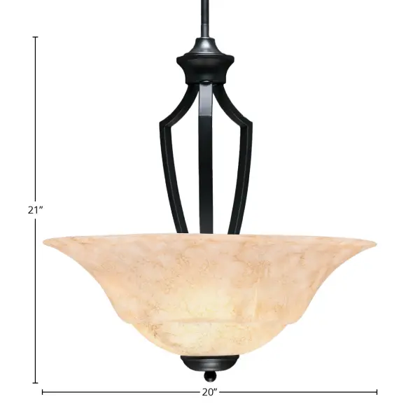 The Zilo pendant combines timeless design with modern functionality, featuring a striking 20-inch Italian marble glass shade and matte black finish. Its adjustable height and sloped ceiling compatibility make it versatile for various spaces. - alternate view