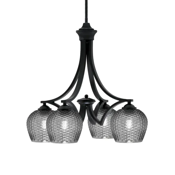 Zilo 4-Light Downlight Chandelier in Matte Black with Smoke Textured Glass - Image 1