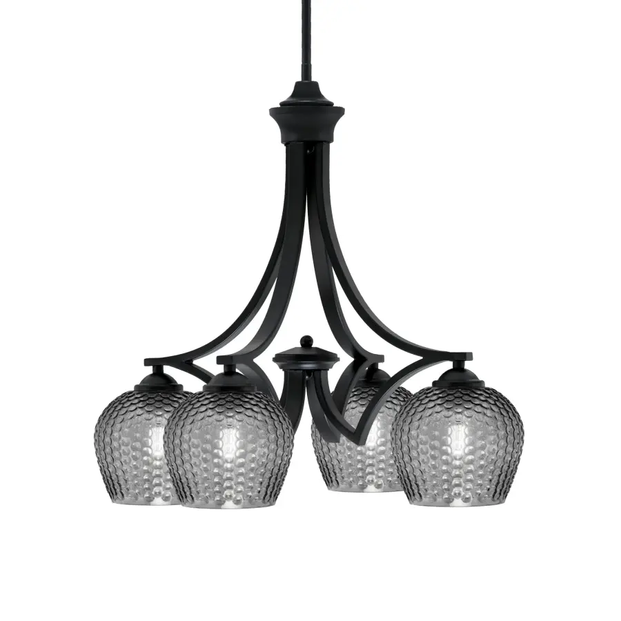 Zilo 4-Light Downlight Chandelier in Matte Black with Smoke Textured Glass - Image 1