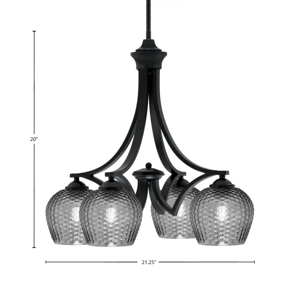 Zilo 4-Light Downlight Chandelier in Matte Black with Smoke Textured Glass - Image 2