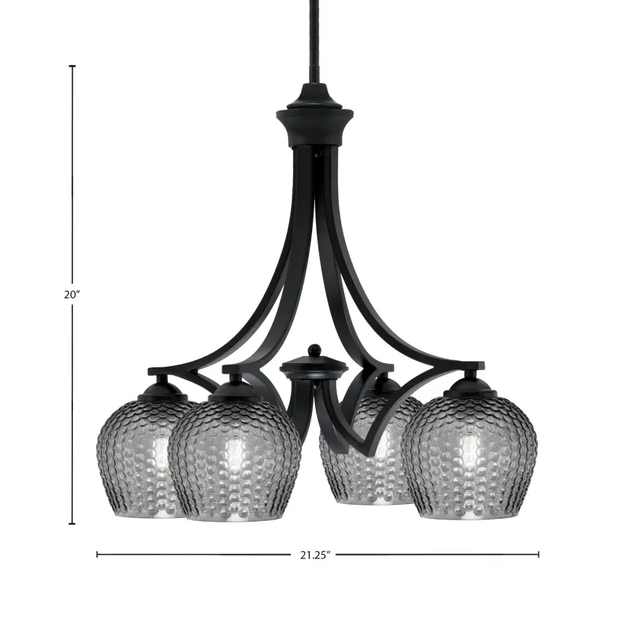 Zilo 4-Light Downlight Chandelier in Matte Black with Smoke Textured Glass - Image 2